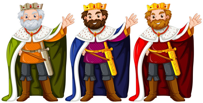 Three kings wearing crown and robe