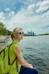 Fototapeta na wymiar Moscow travel - woman and river