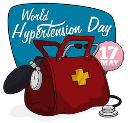 Medical Bag ready to Take the Pressure in Hypertension Day, Vector Illustration