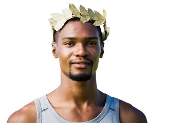 Portrait of victorious sportsman with crown of laurels 