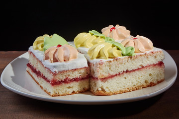 three cakes on a plate