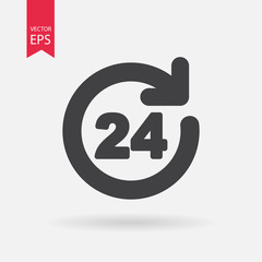 Open 24 hours vector icon. Open 24 hours logo flat design style. Isolated on white background. Vector illustration