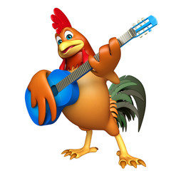 fun Chicken cartoon character  with guitar