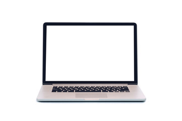 Laptop with blank screen isolated on white