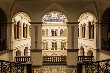 Obraz premium Wroclaw, Poland; March 23, 2016: The inner courtyard of the buil