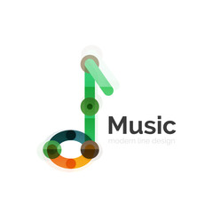 Music note logo, flat thin line geometric design