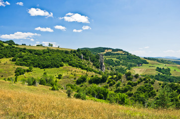 Fototapeta na wymiar Landscape around river Uvac gorge at sunny summer morning, southwest Serbia