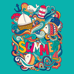 Vector colorful illustration on summer travel theme