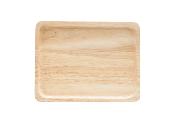 Close up empty flat wooden dish isolated on white background,with clipping path