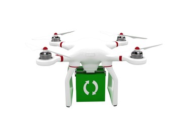 Digital image of a drone holding a cube