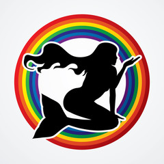 Mermaid designed on line rainbows background graphic vector.