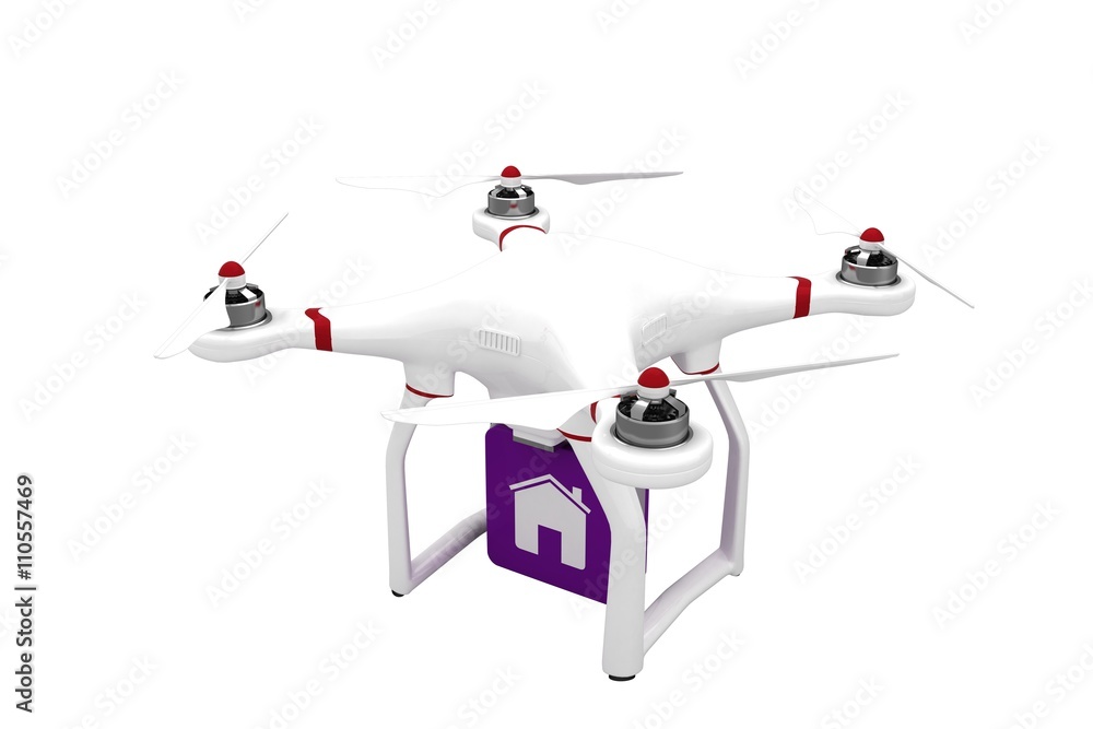 Poster digital image of a drone holding a cube