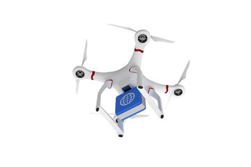 Digital image of a drone holding a cube