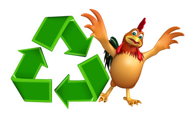 cute Chicken cartoon character with recycle sign