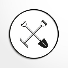 Shovel and a rake. Vector icon.