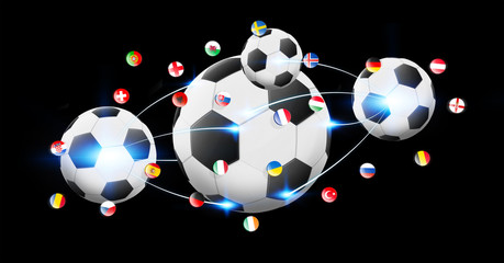 Football connected to each other with european flags
