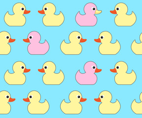 Seamless vector pattern with cute bright yellow ducks. Duck toy baby shower illustration. For cards, invitations,  backgrounds and scrapbooks, wallpapers