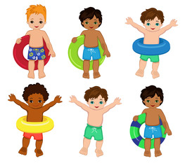 Pool party for boys.Vector Illustration.