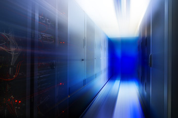 abstract room with rows of server hardware in the data center