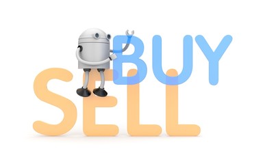 Obraz na płótnie Canvas Robot with buy and sell words