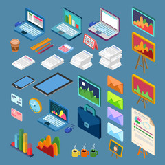 Isometric Office Objects. Business Elements Set. Isometric Interior