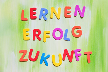 colorful letters, german words, concept learning for the future