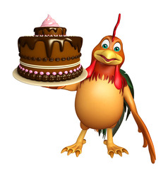 fun Chicken cartoon character with cake