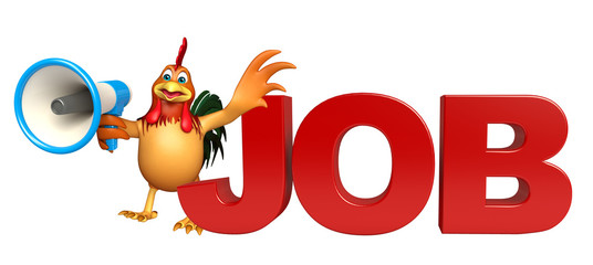 cute Chicken cartoon character  with loudspeaker and job sign