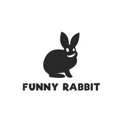 Fototapeta premium Smiling funny rabbit silhouette logo design single-color monochrome flat style icon vector illustrations