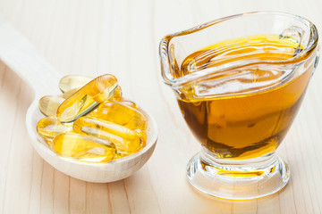 Fish oil capsules and natural flax oil