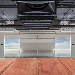 Wood floor with Parking garage interior, industrial building, pa