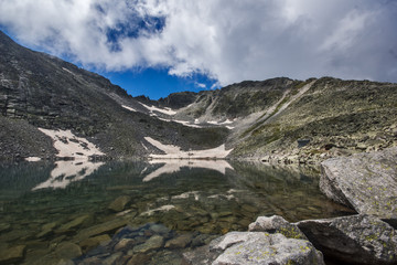 Fototapeta na wymiar Rila Mountain, Ledenoto (Ice) lake and Musala Peak, Bulgaria