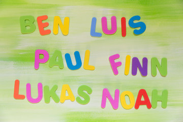 colorful letters, favorite boy´s names