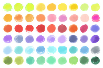 Watercolour marker circle vector textures similar to the womens lipstick, cosmetics. Design elements bright red colors - obrazy, fototapety, plakaty