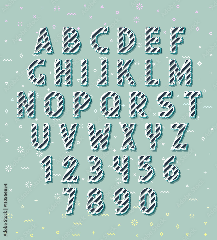 Poster letters 3d. set letters. font volume. set of letters and numbers. font concept.