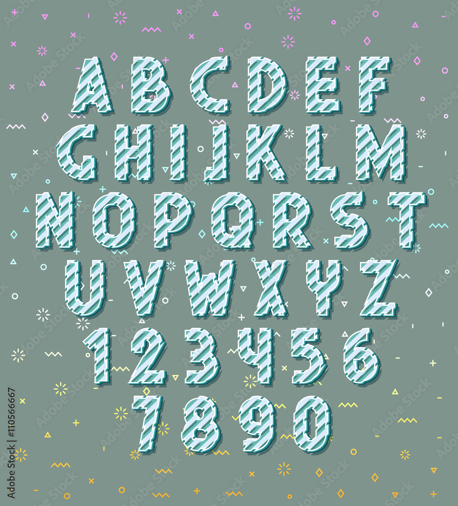 Poster letters 3d. set letters. font volume. set of letters and numbers. font concept.