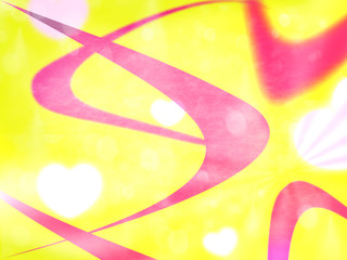 beautiful yellow background with hearts and pink trails