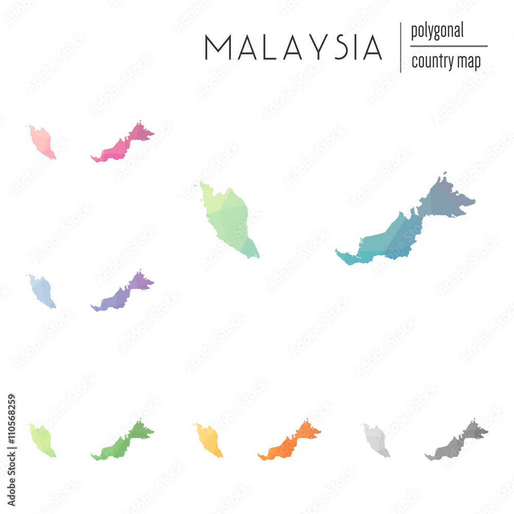 Aufkleber set of vector polygonal malaysia maps. bright gradient map of country in low poly style. multicolore