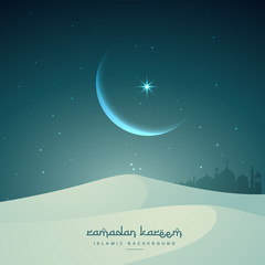 Fototapeta na wymiar ramadan kareem islamic festival with moon and sand dunes
