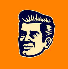 Vintage 50s man face vector clipart illustration head portrait of retro gentleman