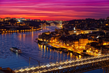 Fototapeta na wymiar Old city of Porto at sunset, Portugal