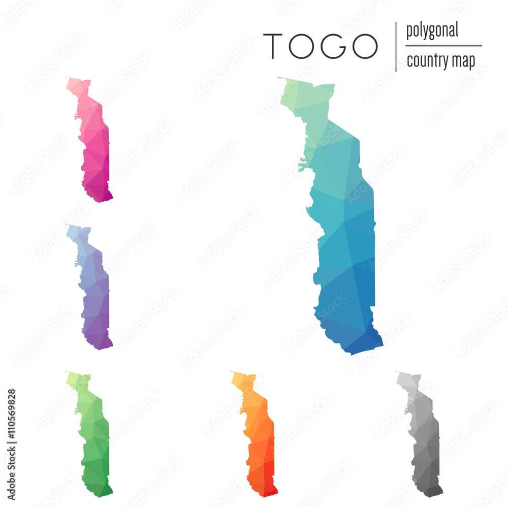 Poster set of vector polygonal togo maps. bright gradient map of country in low poly style. multicolored to