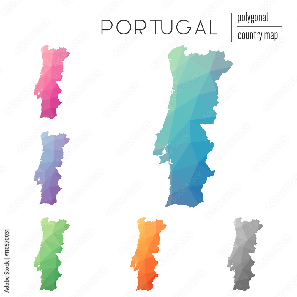 Aufkleber set of vector polygonal portugal maps. bright gradient map of country in low poly style. multicolore