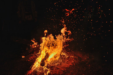 Night bonfire on the river