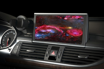 Car interior with space and galaxy 