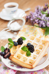 Belgian waffles with blackberries