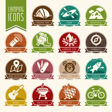 Summer camping icon set