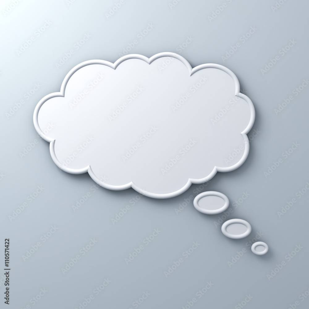 Poster thinking bubble concept over white wall background. 3d rendering.