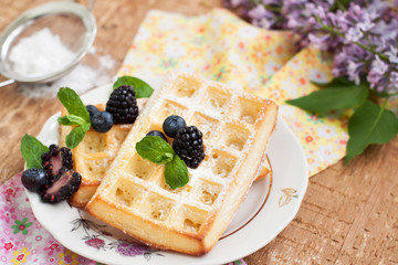 Belgian waffles with blackberries