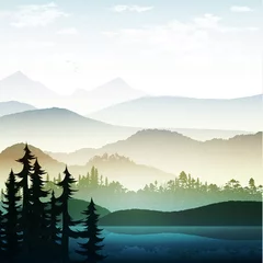 Rollo Summer landscape of nature. Nature and landscape. Landscape mountain  forest and lake. Advertising background travel and camping. Mountain forests and rivers.  National Park. Background  gaming . © lauritta